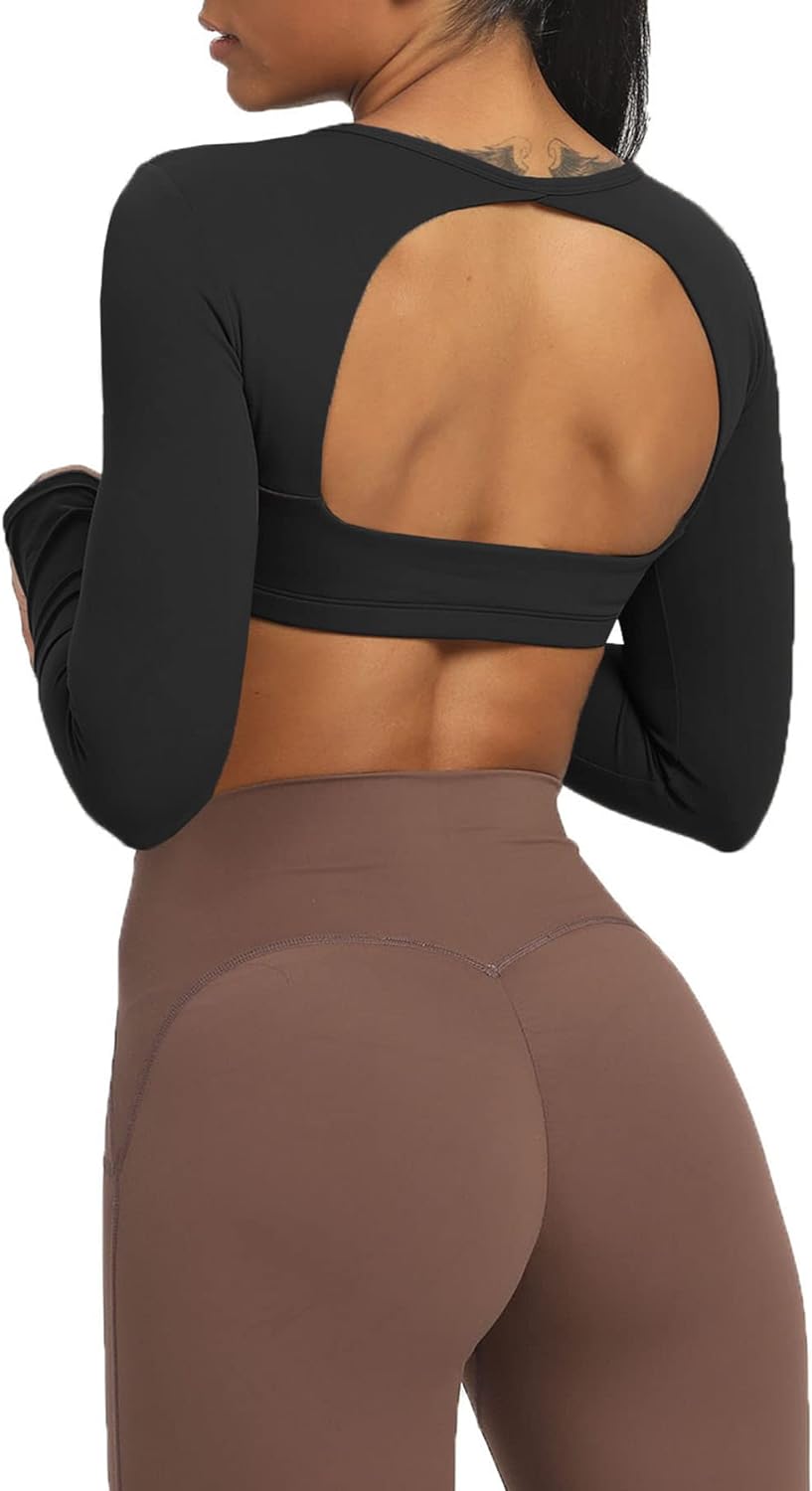 Long Sleeve Crop Tops for Women Clarissa Backless Workout Crop T Shirt Top